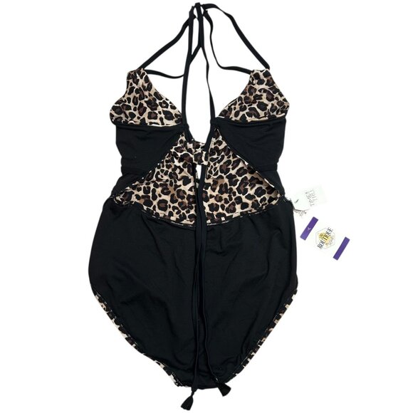 NWT Time And Tru Womens XL Leopard Print One Piece Halter Swimsuit Open Back - Picture 4 of 16